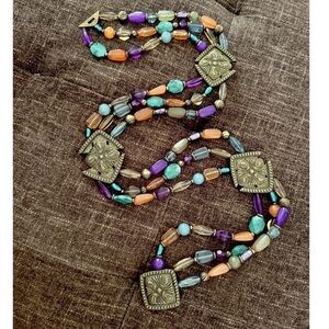 Boho Gypsy Coldwater Creek Concho Belt Stretch Clear Beaded Women's 34”